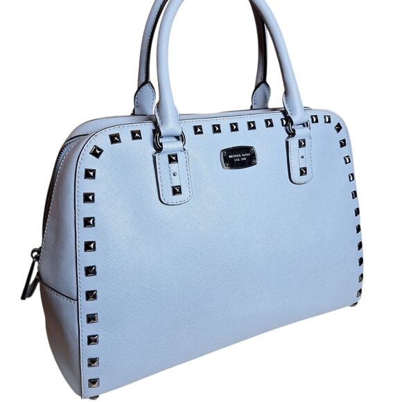Michael Kors Saffiano Stud Large Satchel Purse dome bag pastel blue double strap - Picture 1 of 6